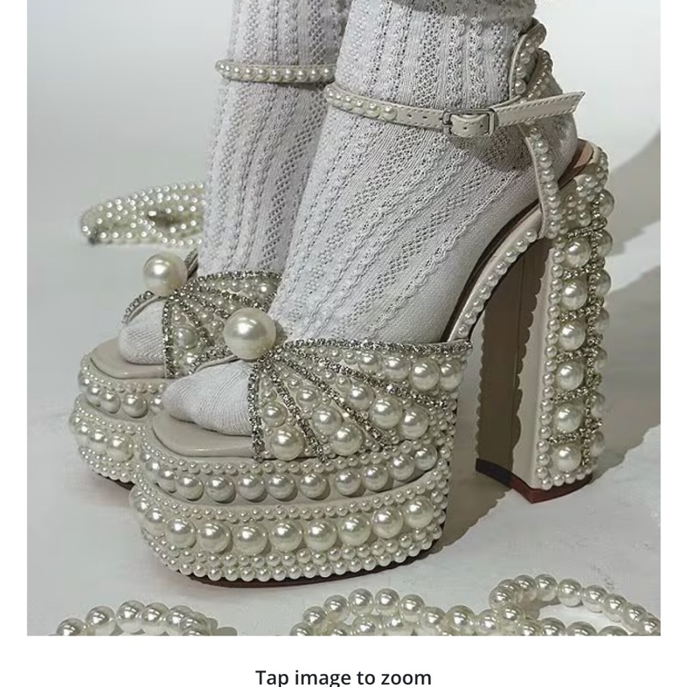 Pearl-Studded Cream Platform Heels